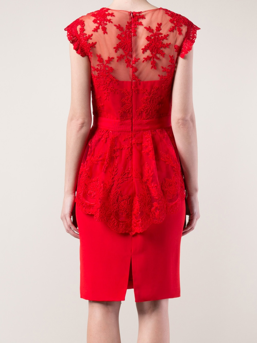 Marchesa notte Embroidered Overlay Dress in Red Lyst