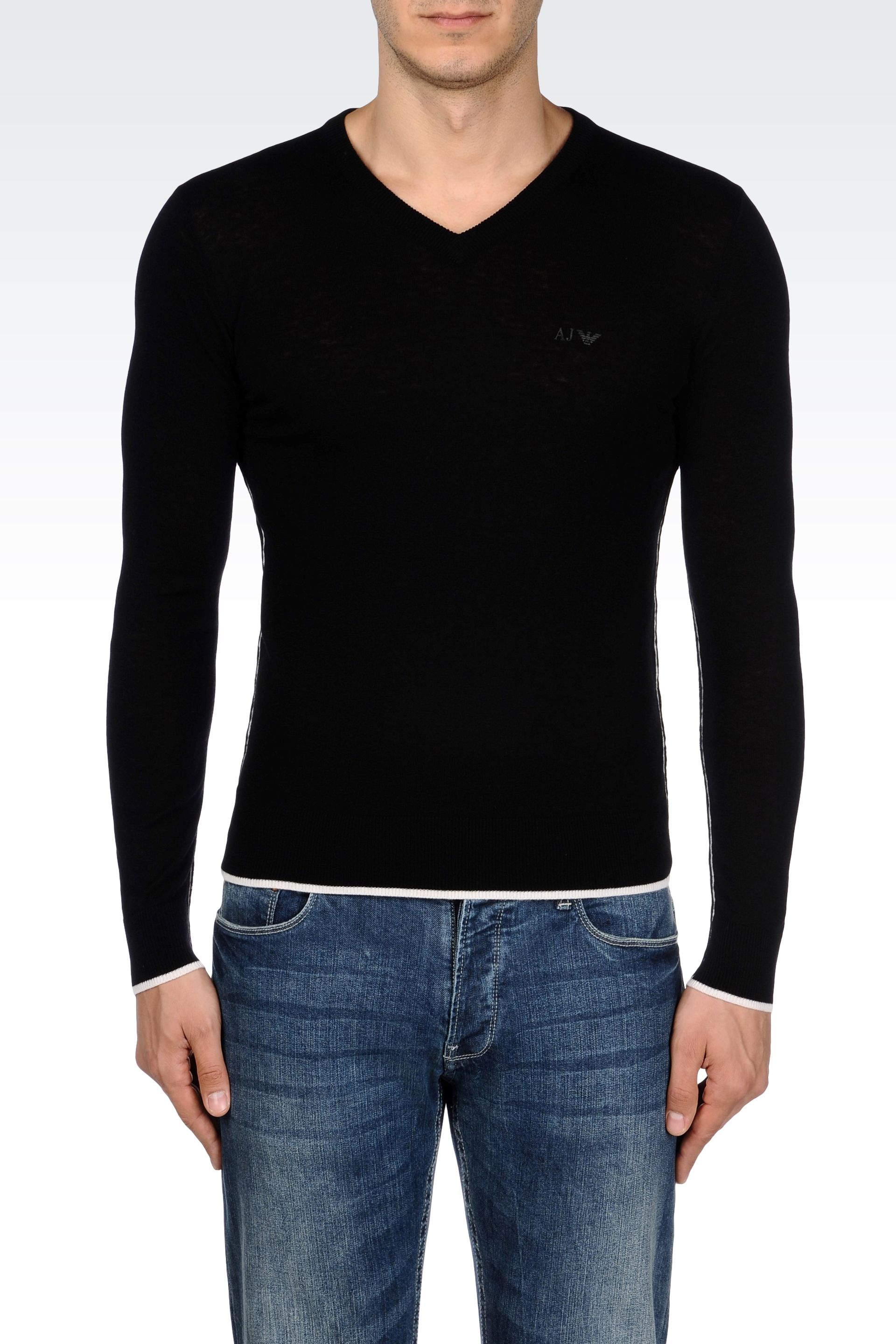 Armani jeans V-Neck Jumper In Wool And Viscose in Black for Men | Lyst