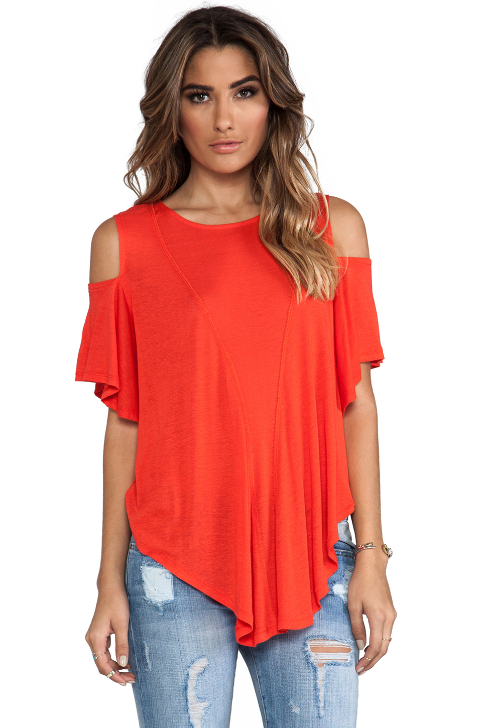 Free people Cold Shoulder Seamed Top in Red | Lyst