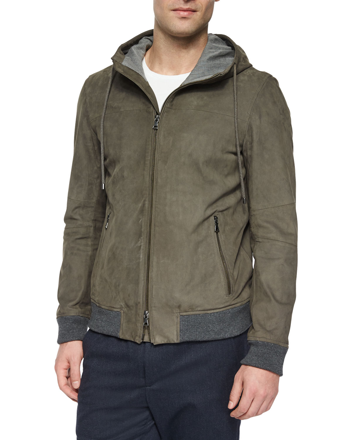 Lyst - Vince Nubuck Leather Hooded Jacket in Green for Men