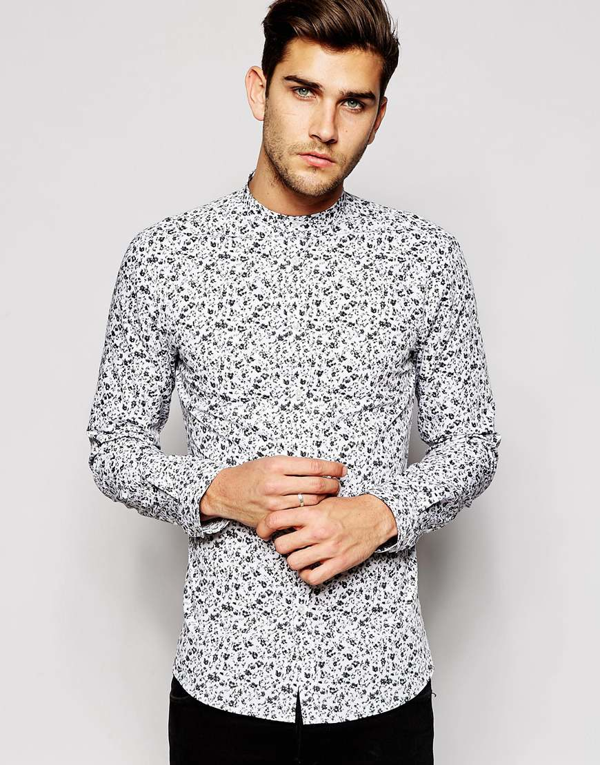Jack & jones Grandad Shirt With Floral Print In Slim Fit in White for ...