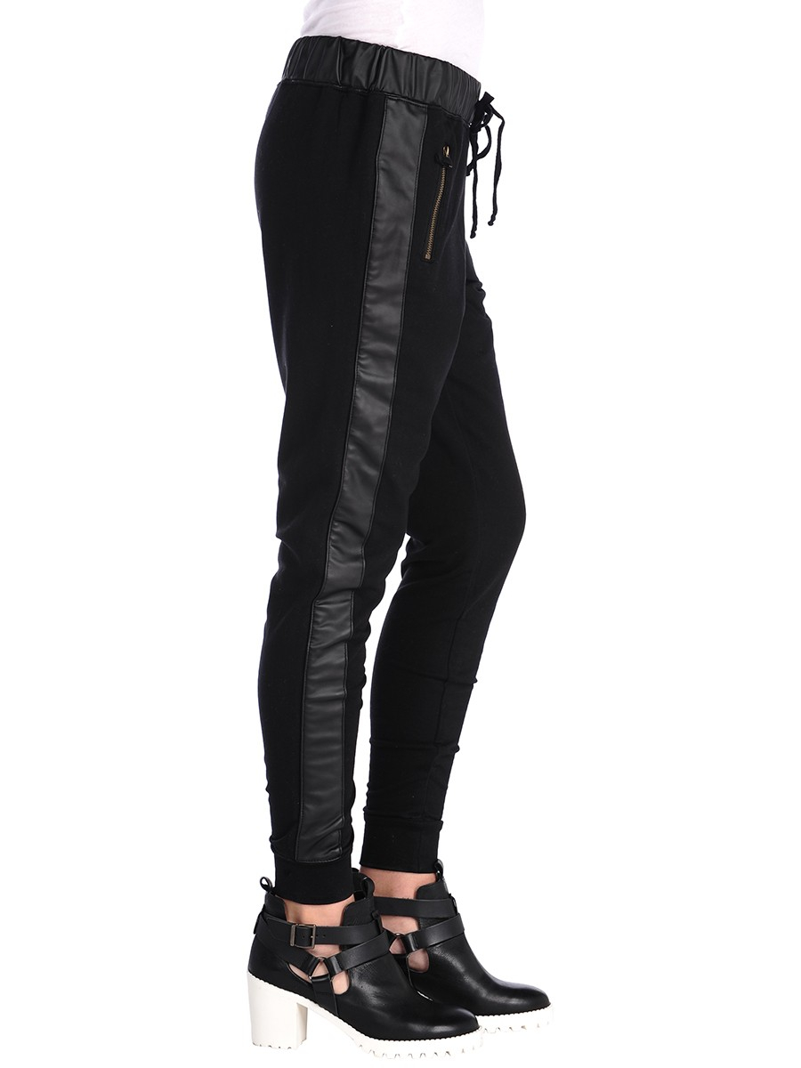 black pleather joggers