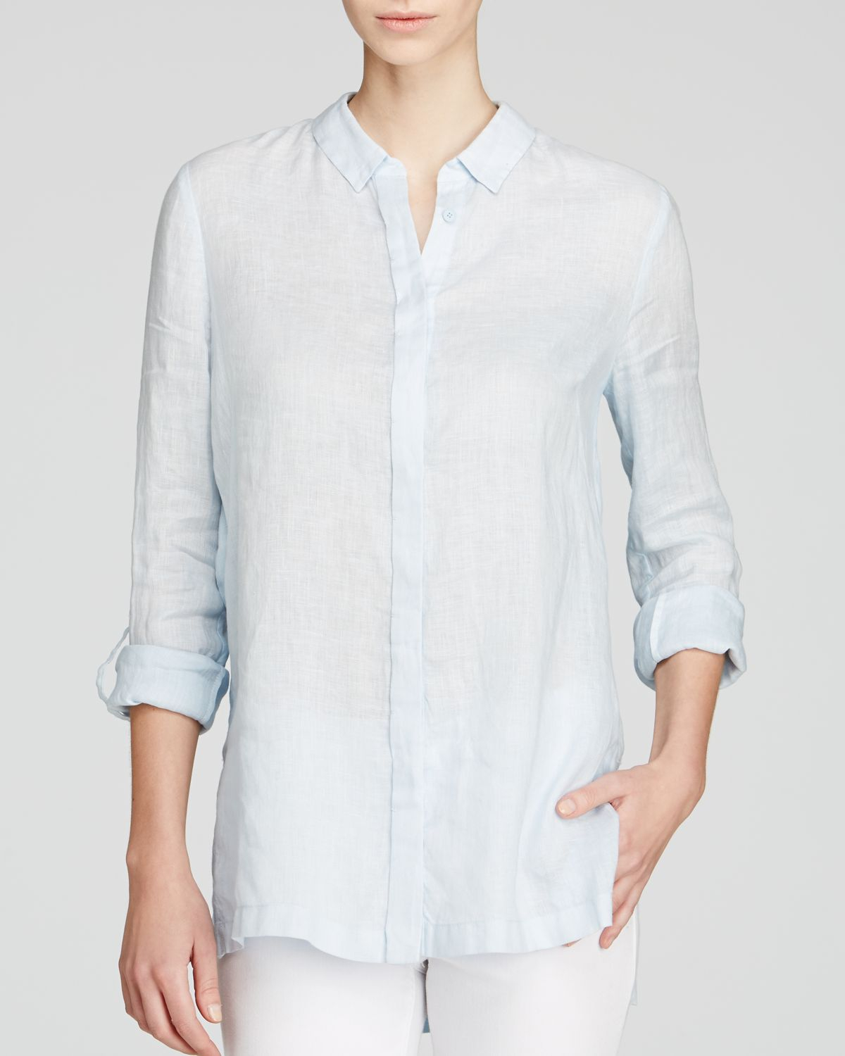 Lyst - Elie Tahari Carly Linen Pleat Back Shirt in Blue