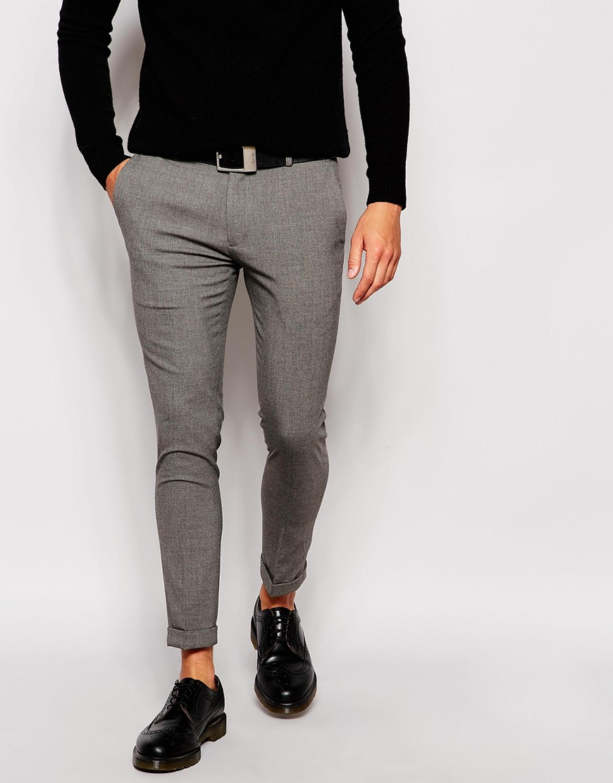 Lyst - Asos Super Skinny Smart Cropped Trousers in Gray for Men