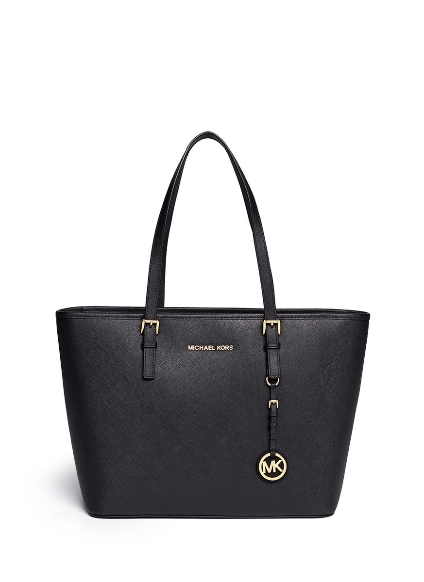 Lyst - Michael Kors 'jet Set Travel' Saffiano Leather Top Zip Tote in Black