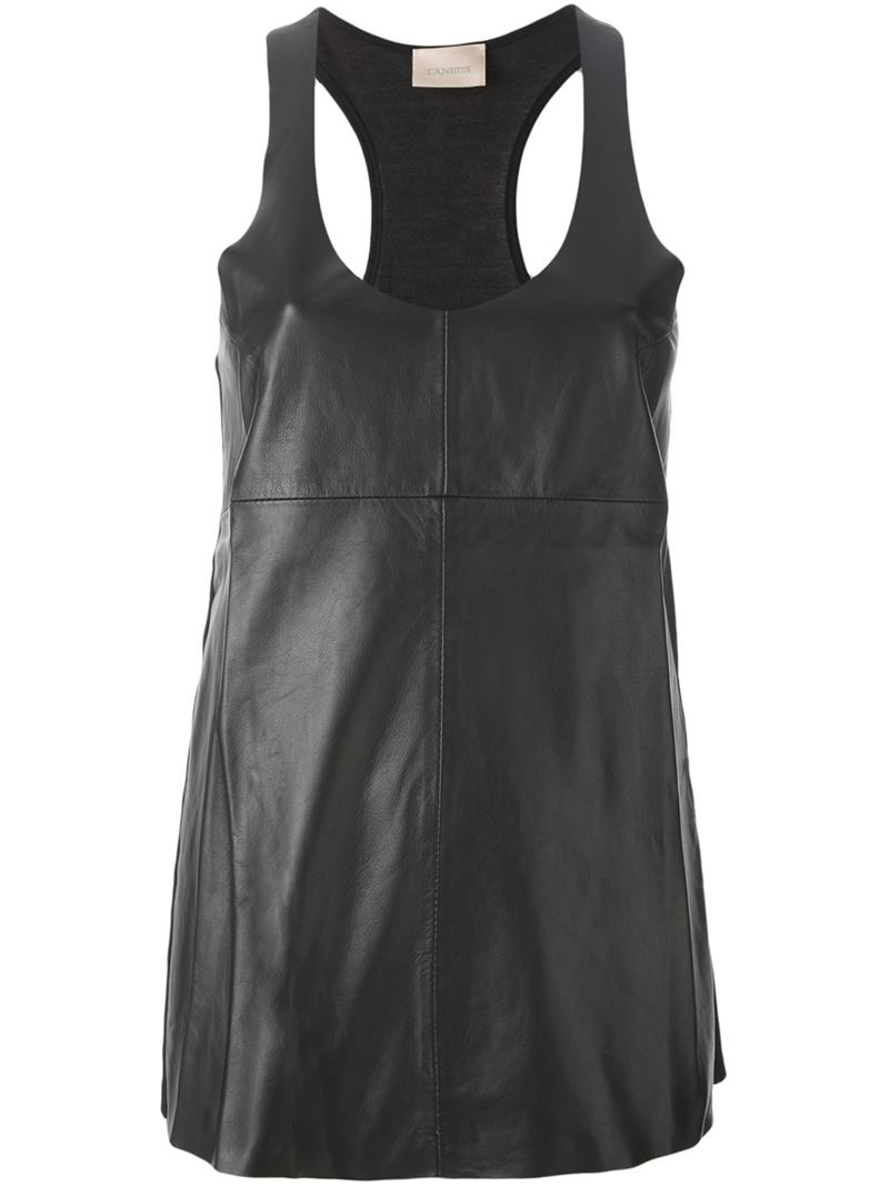 Laneus Faux-leather Tank Top in Black | Lyst