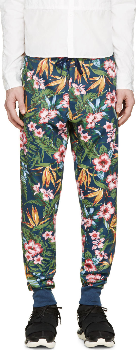 Y-3 Navy Floral Print Lounge Pants for Men - Lyst