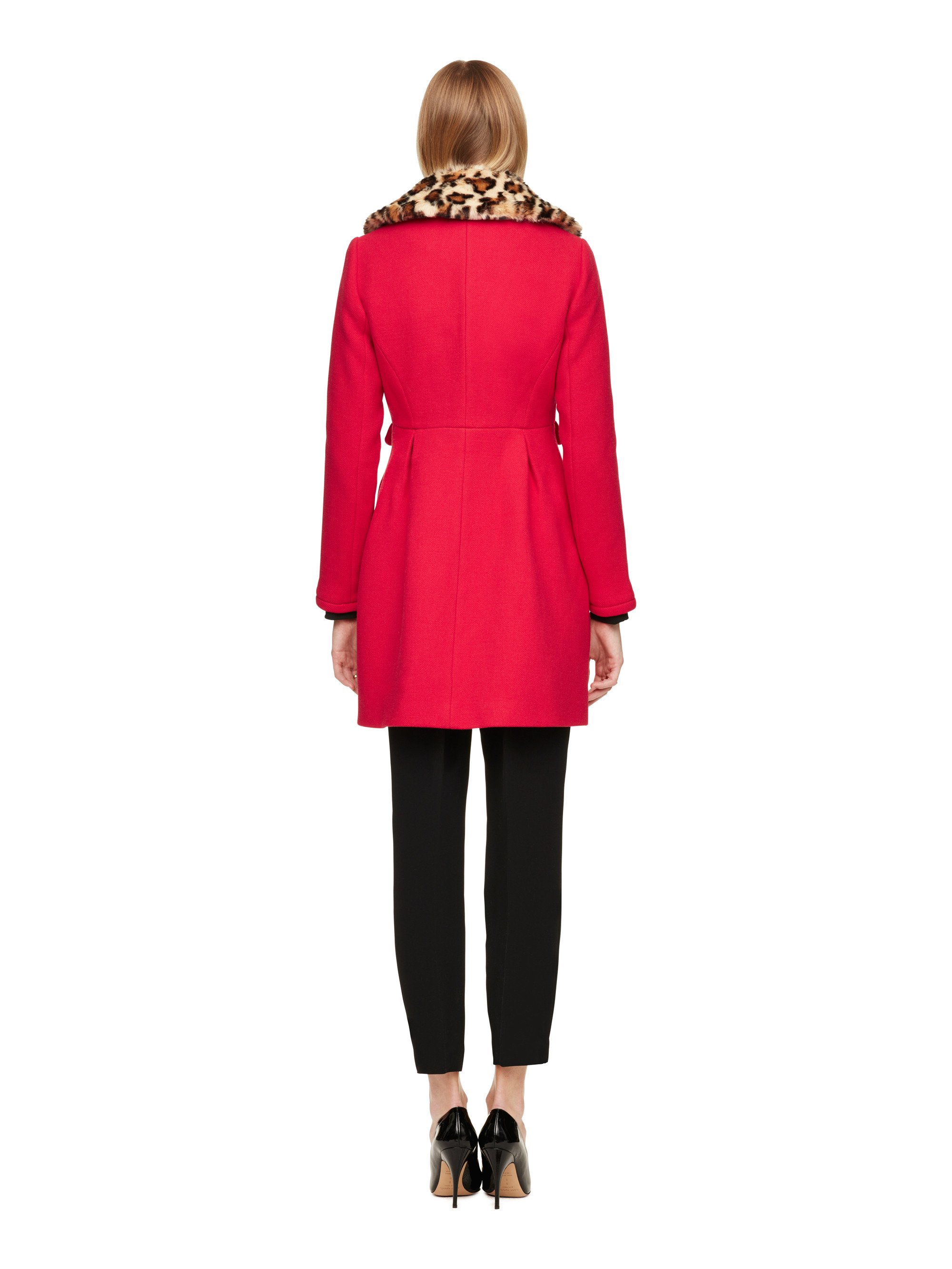 Kate spade new york Faux Fur Collar Dresscoat in Red | Lyst