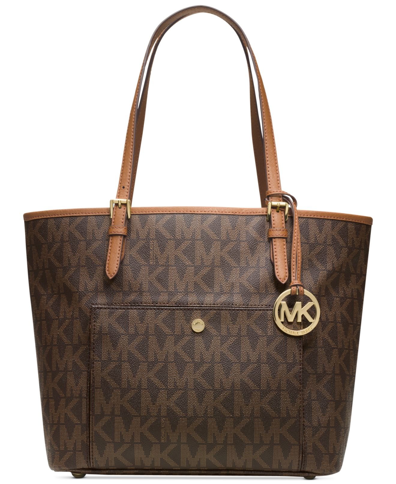 Lyst - Michael Kors Michael Jet Set Large Snap Pocket Tote in Brown