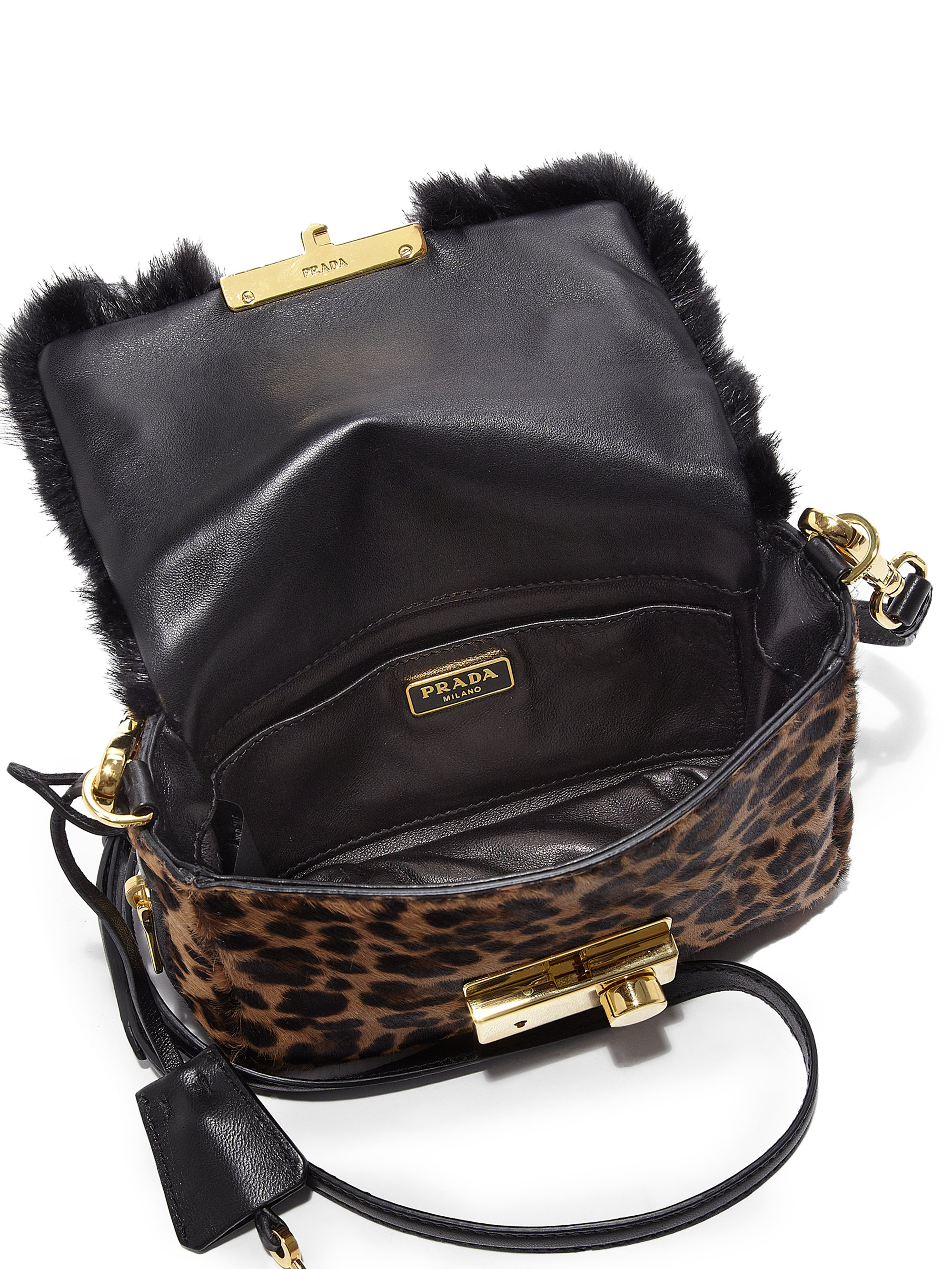 prada nylon black bag - Prada Cavallino \u0026amp; Mink Fur Crossbody Bag in Black (LEOPARD) | Lyst
