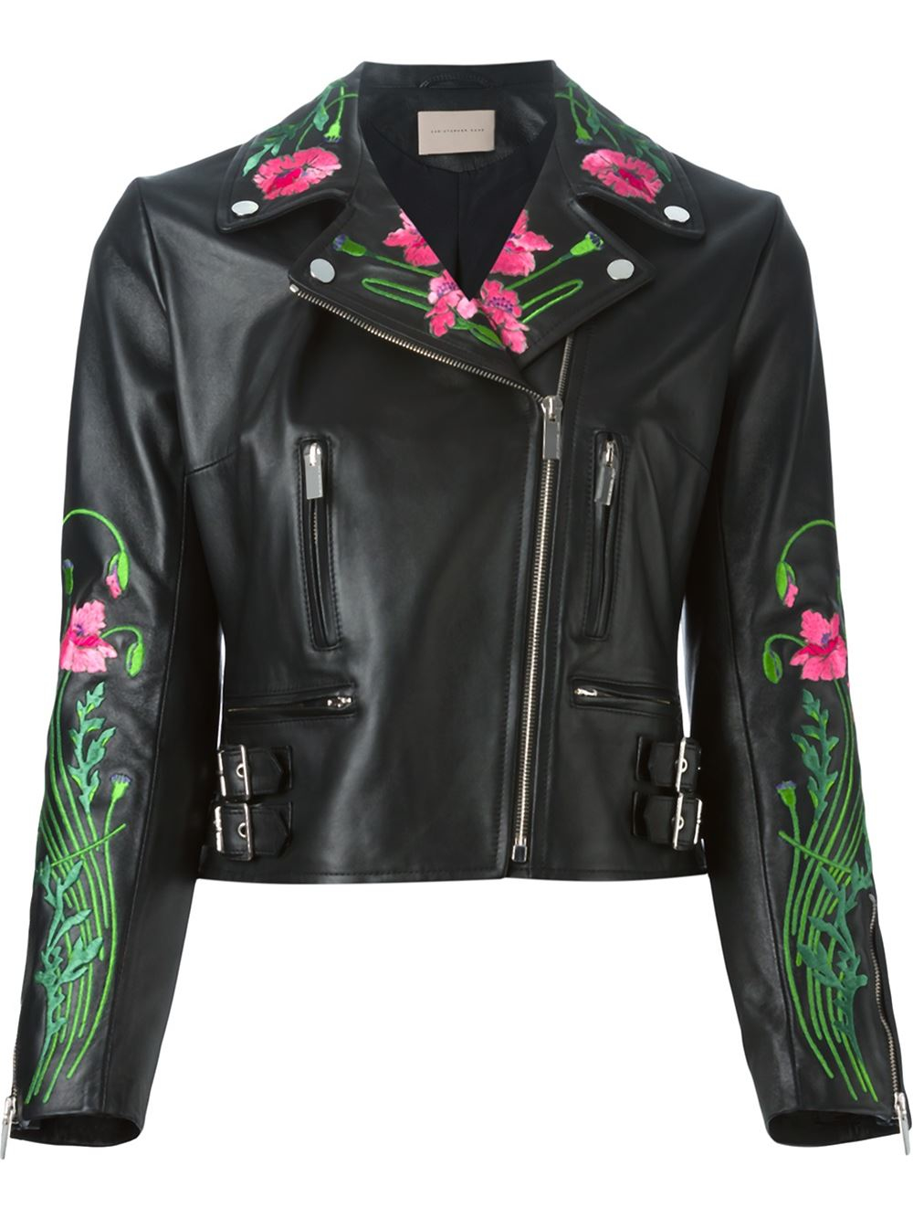 Christopher Kane Floral Embroidered Biker Jacket in Black | Lyst
