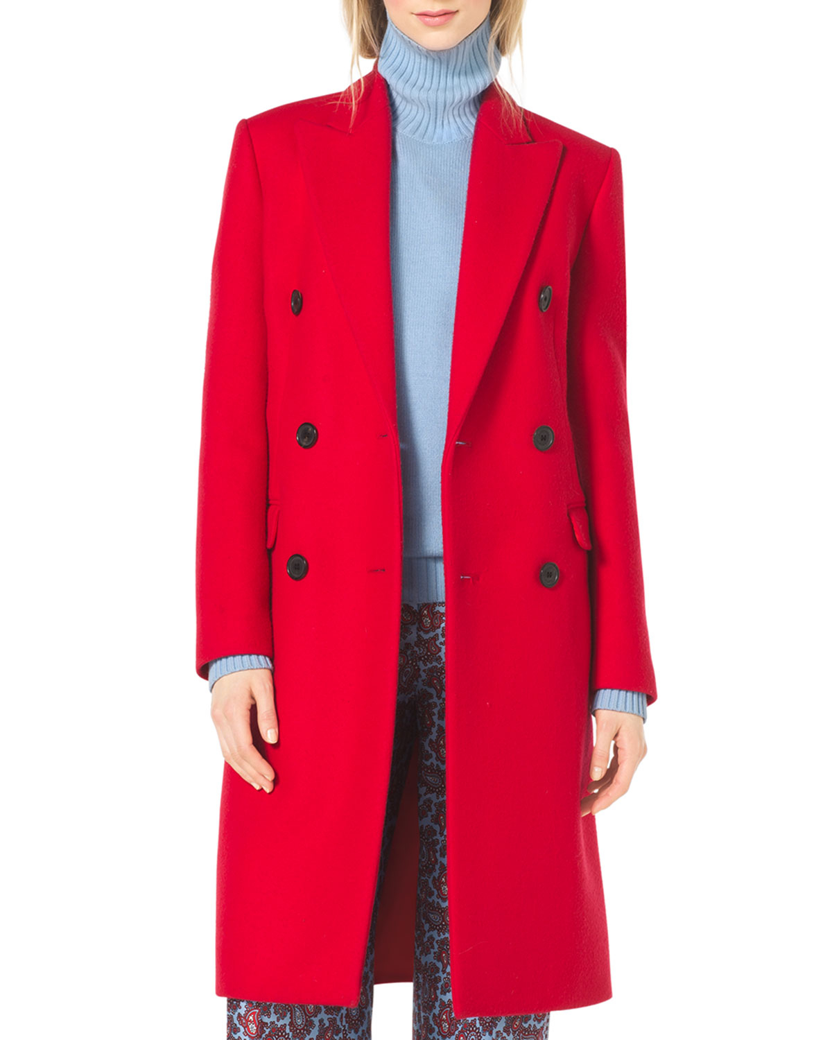 Michael kors Double-breasted Wool Coat in Red (SCARLET) | Lyst