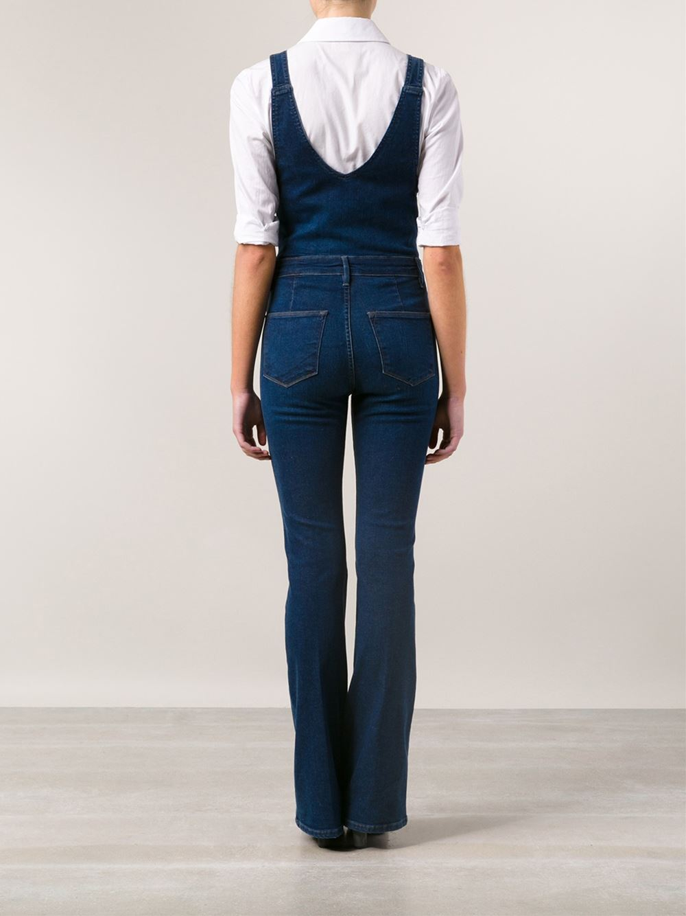 Lyst Frame High Flare Overalls in Blue