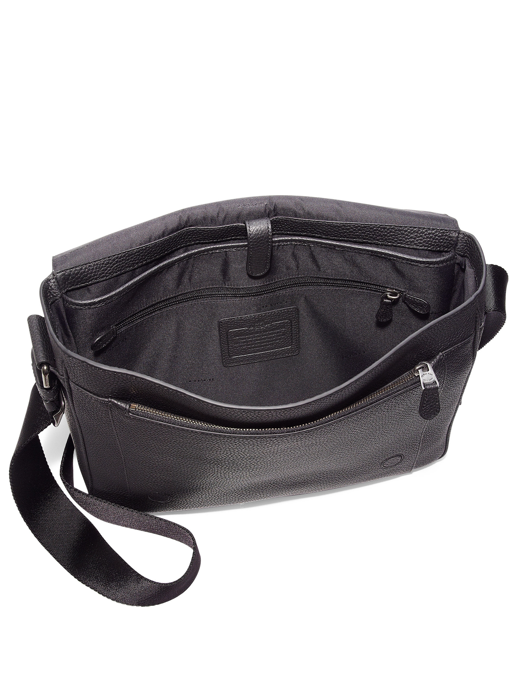 Coach Metropolitan Pebbled Leather Messenger Bag in Black for Men | Lyst