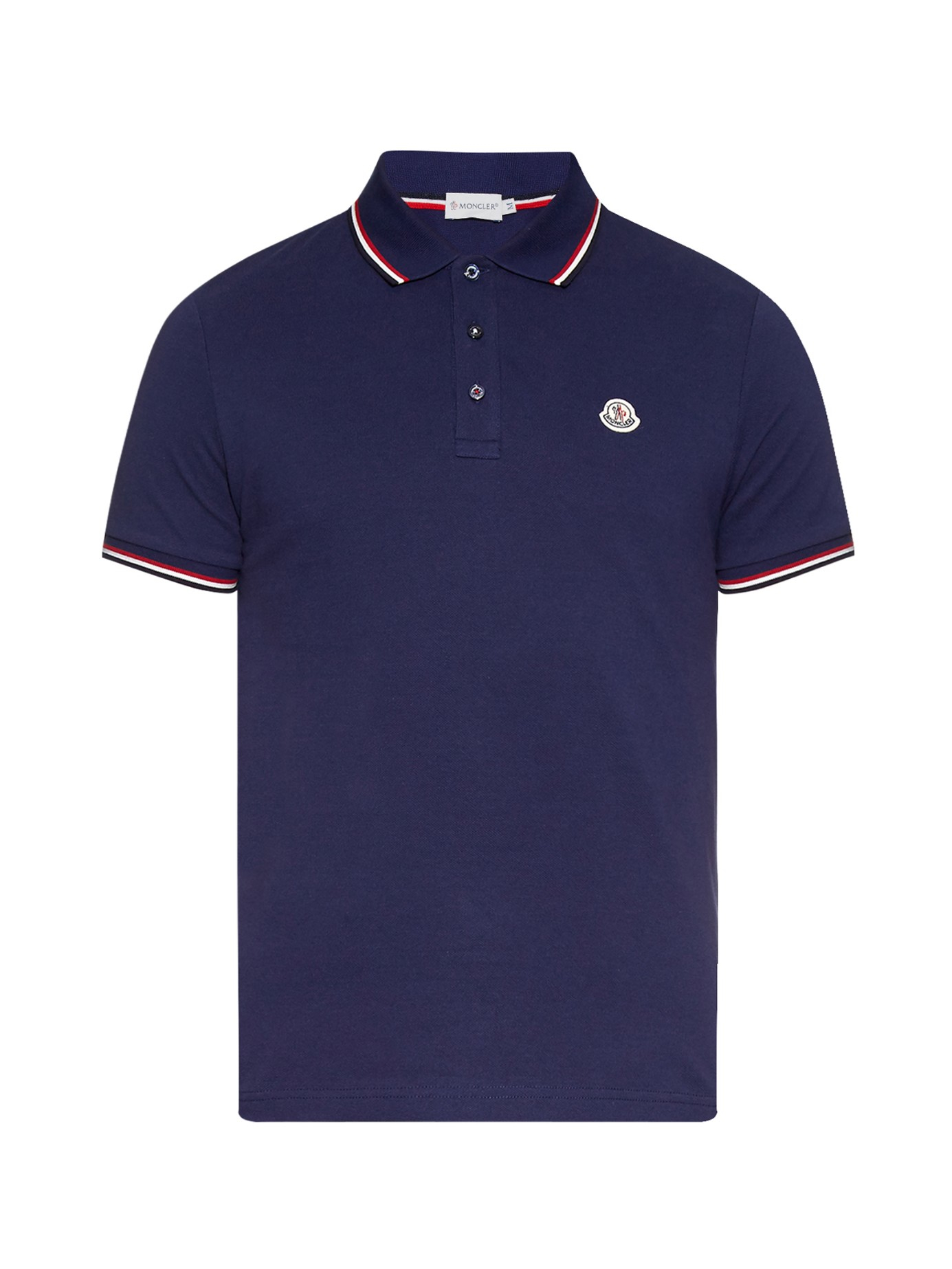 Lyst - Moncler Stripe-trim Cotton-piqué Polo Shirt in Blue for Men