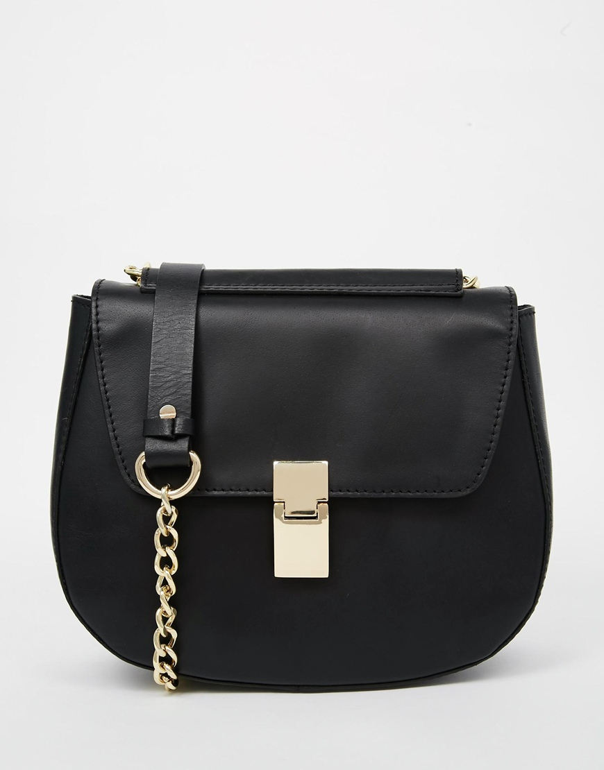 Lyst Asos Leather Structured Saddle Bag With Chain Handle In Black Gallery Women S Saddle Bags