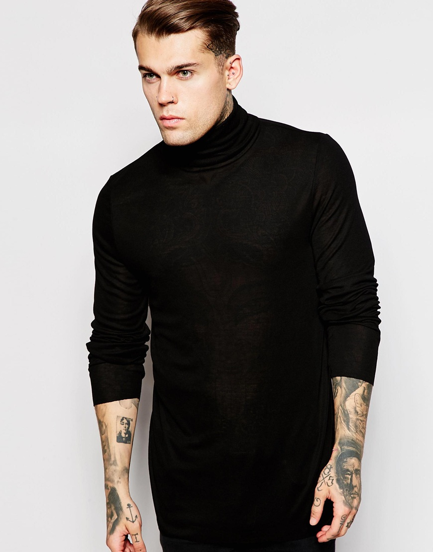 Lyst - Asos Longline Long Sleeve T-shirt In Muscle Fit With Roll Neck ...