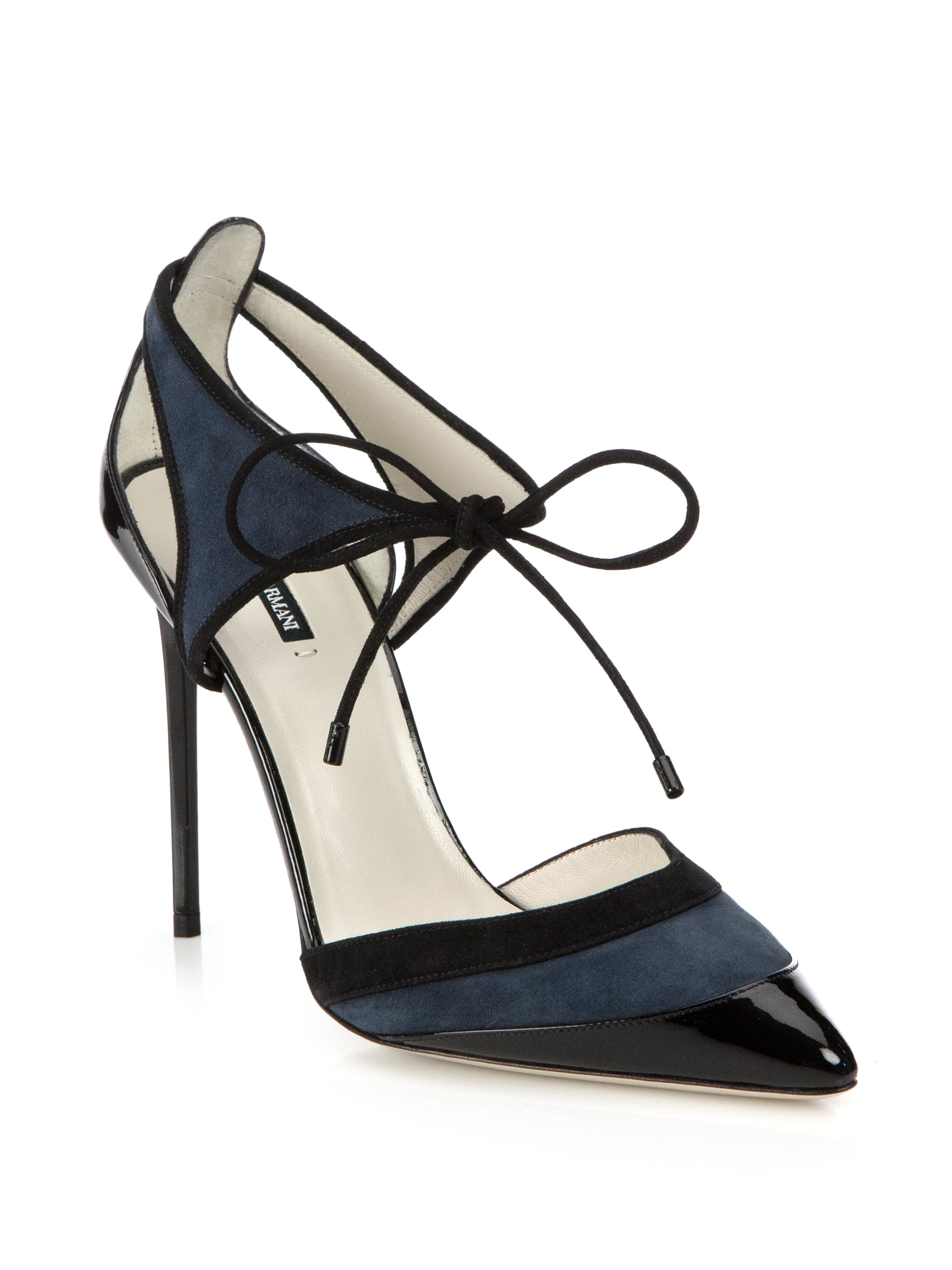 Lyst - Giorgio Armani Suede & Patent Leather Cutout Ankle-tie Pumps in Blue