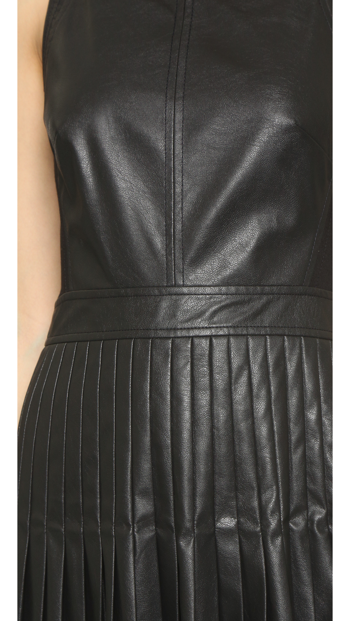 Rebecca taylor Faux Leather Pleat Dress - Black in Black | Lyst