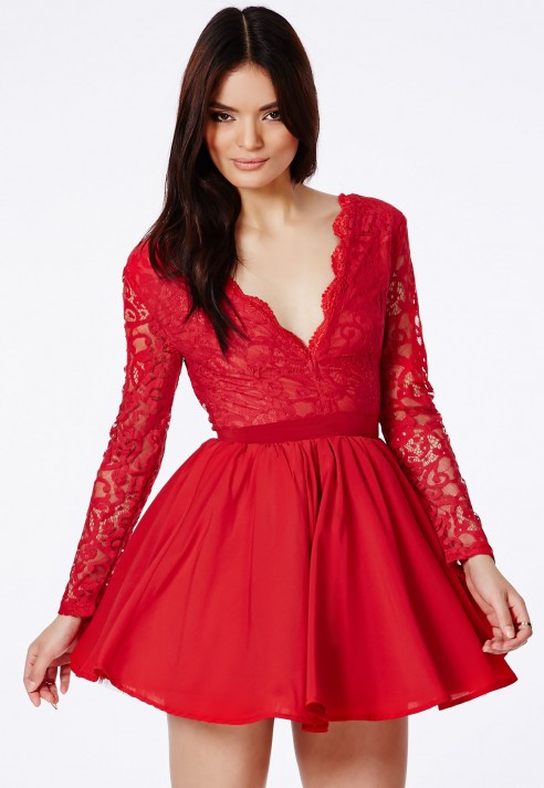 Missguided Dayana Red Lace Sleeve Puff Ball Dress in Red | Lyst