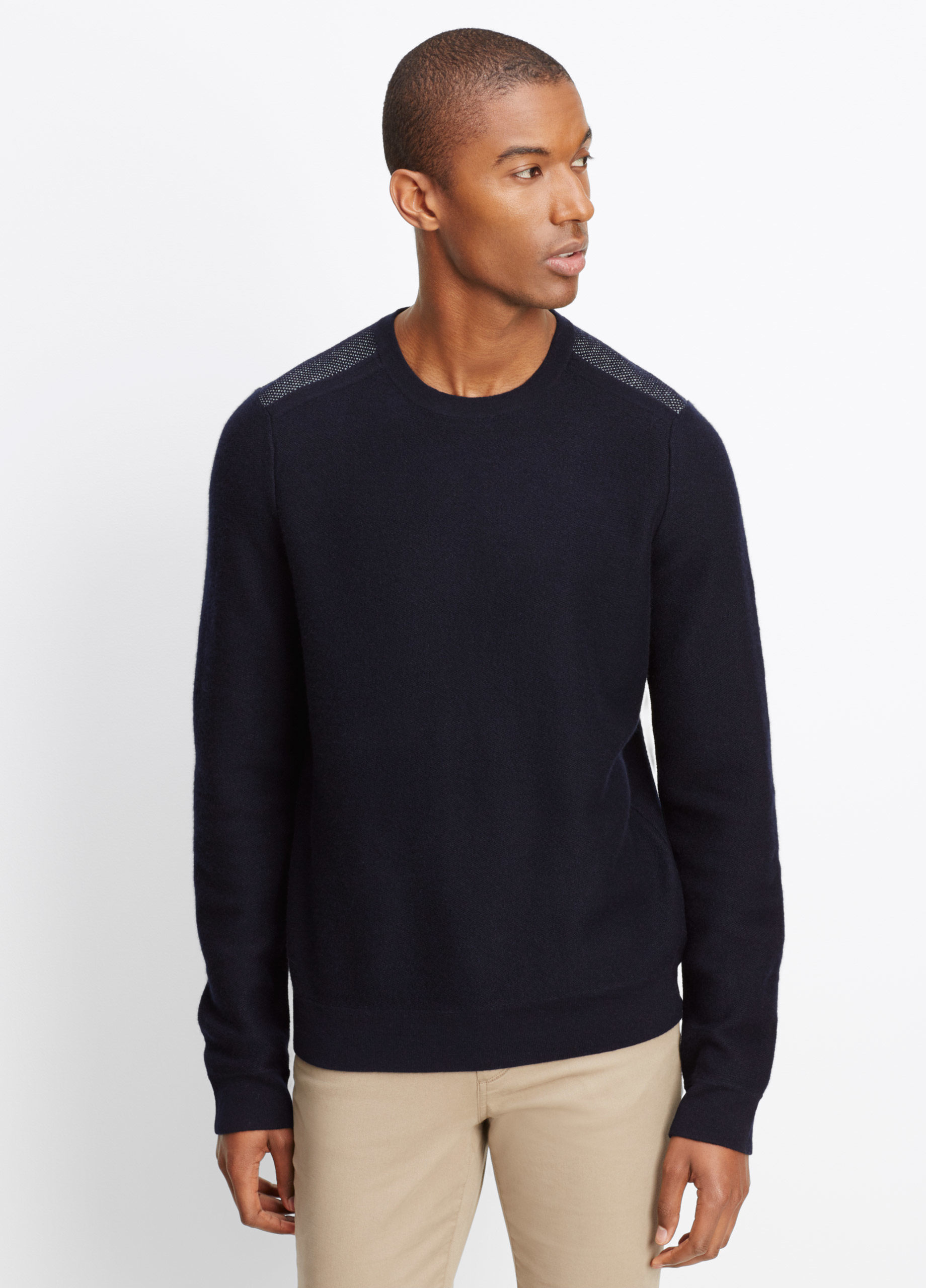 Vince Cashmere Crew Neck Sweater With Contrast Shoulder Patches in