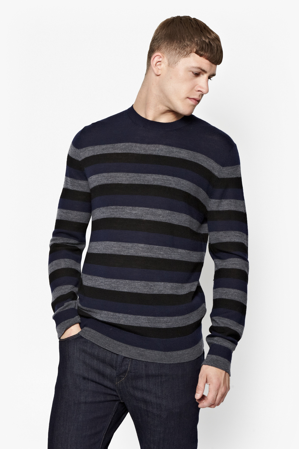 French connection Merino Wool Stripe Jumper in Black for Men | Lyst