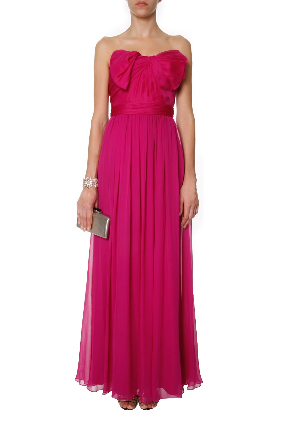 Notte by marchesa Strapless Chiffon Gown W Bow in Pink | Lyst