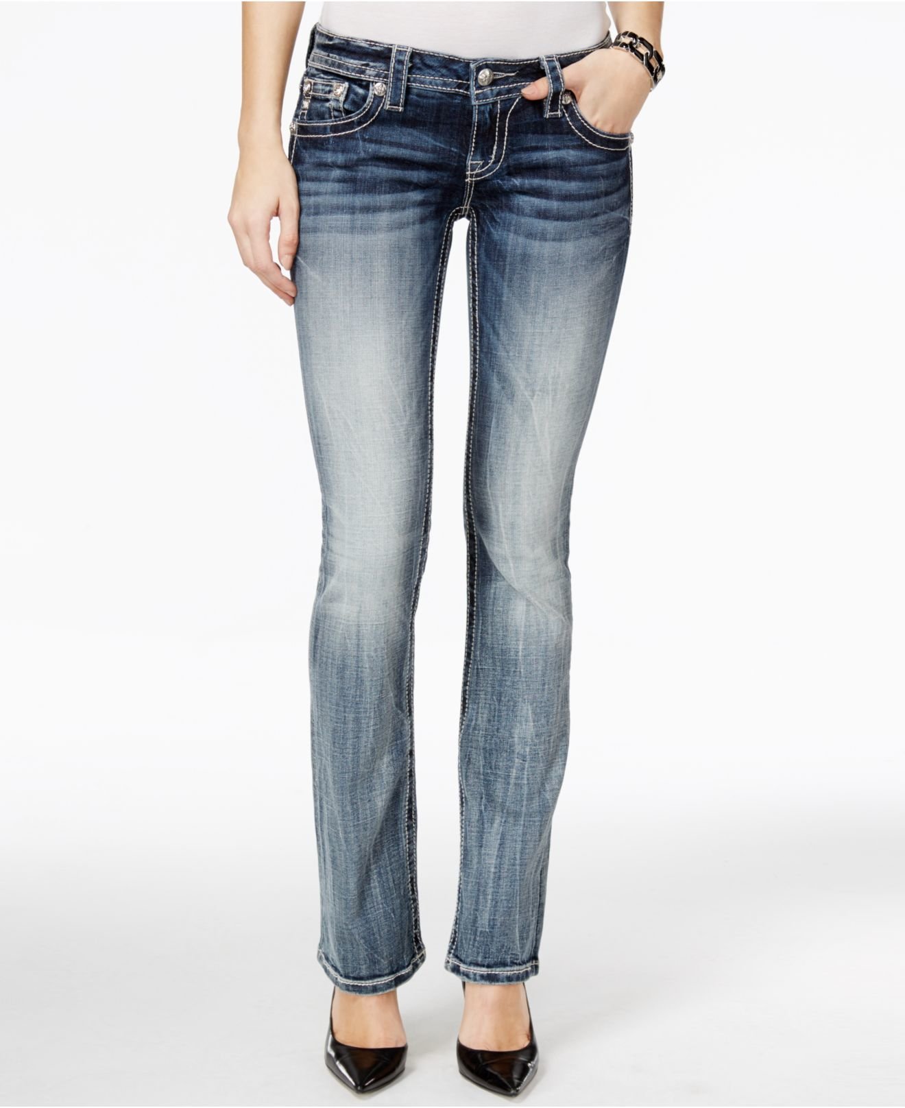 Miss Me Embellished Bootcut Medium Blue Wash Jeans In Blue Lyst 1337