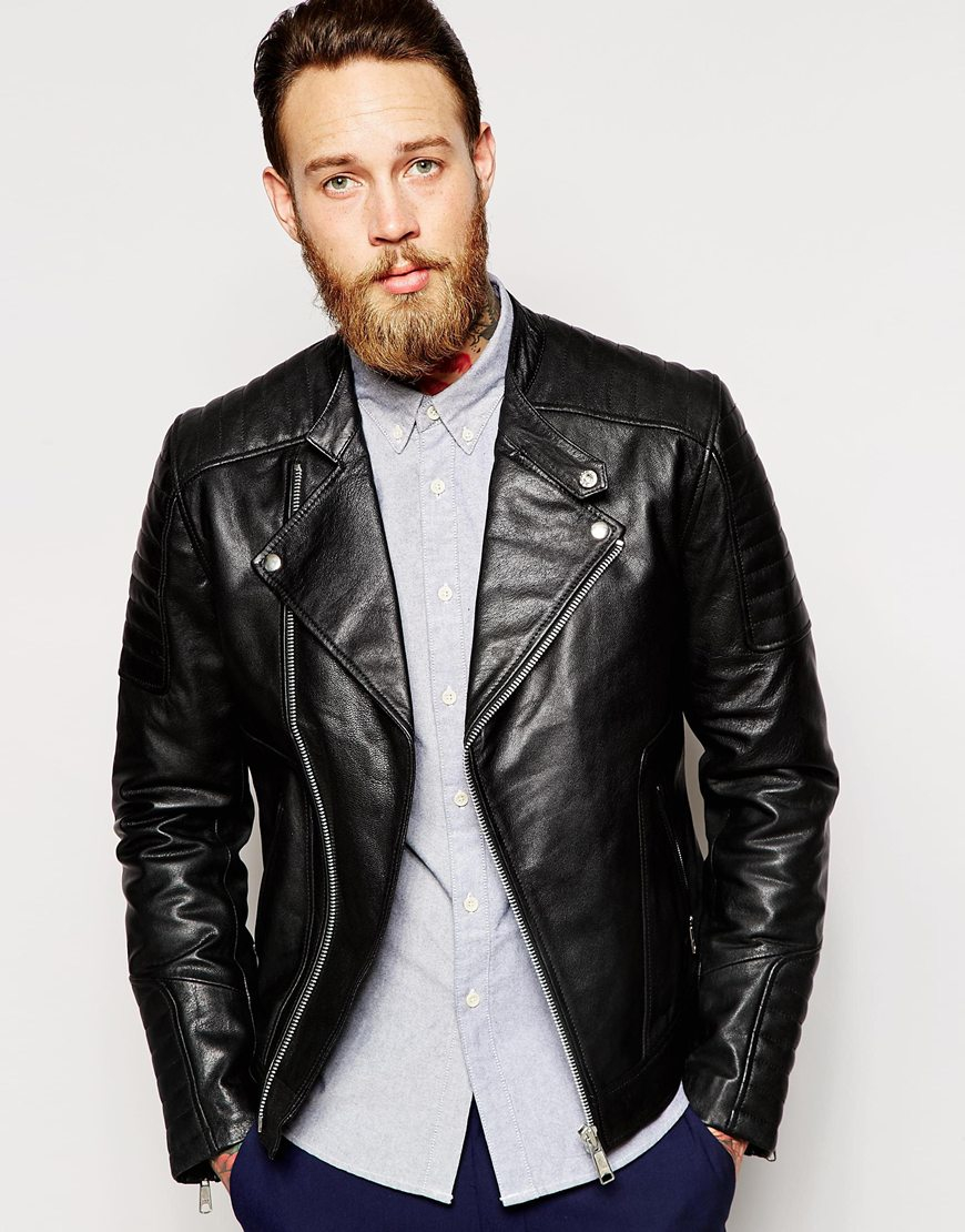 Lyst - Asos Leather Biker Jacket With Zip Cuff In Black in Black for Men