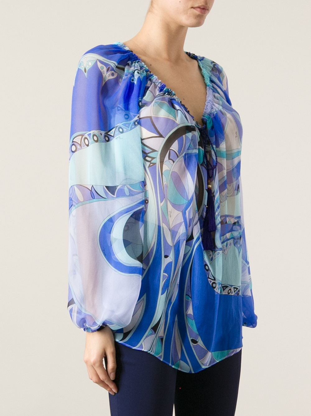 Lyst - Emilio pucci Printed Gypsy Style Blouse in Blue