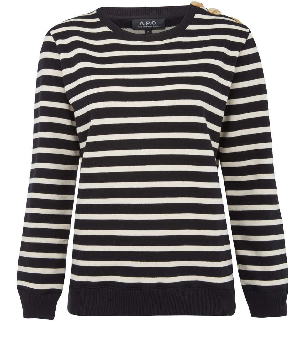 A.p.c. Black and White Striped Button Neck Sweatshirt in White (black ...