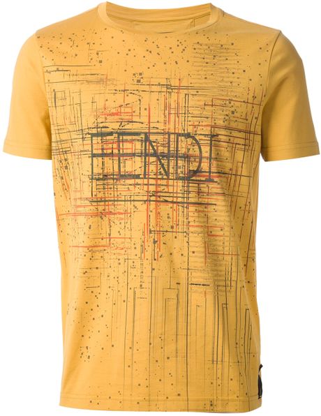 Fendi Logo Print Tshirt in Orange for Men (yellow & orange) | Lyst