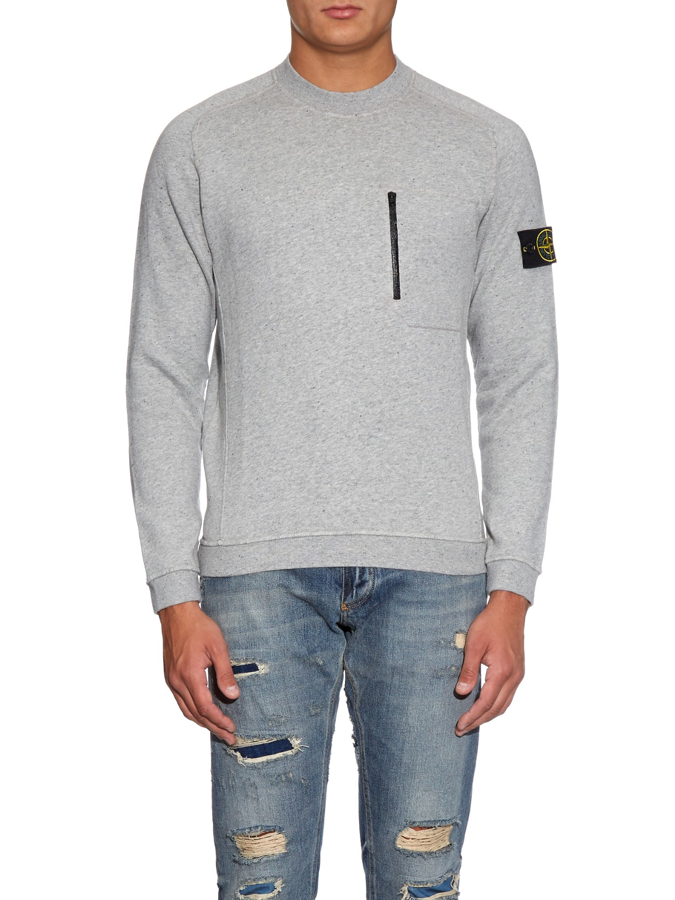 Stone island Zip-pocket Cotton-fleece Sweatshirt in Gray for Men | Lyst