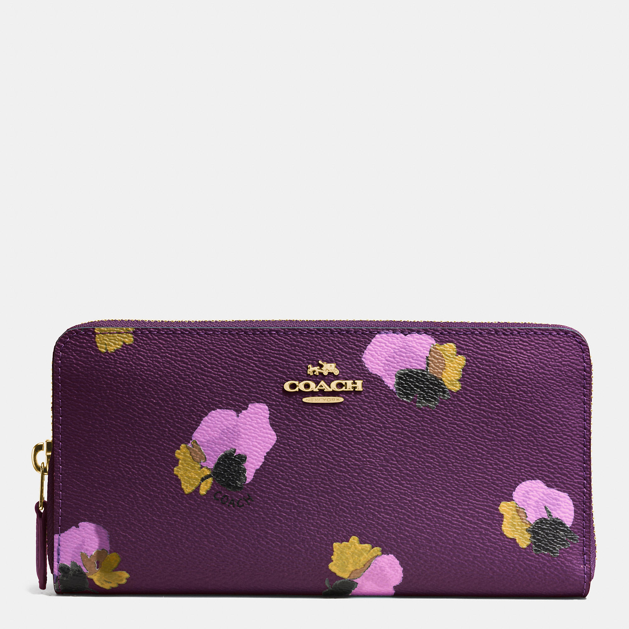 Lyst - Coach Accordion Zip Wallet In Floral Print Coated Canvas in Purple