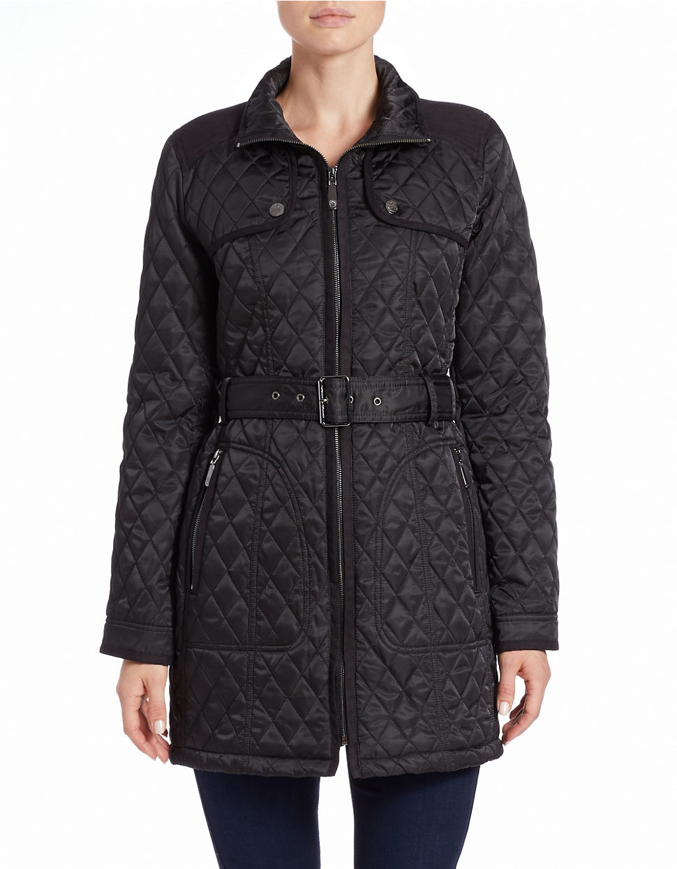 Lyst Vince Camuto Quilted Zipfront Coat in Black