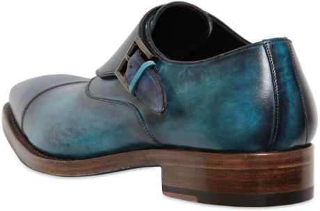 Harris Two Tone Leather Monk Strap Shoes in Blue for Men | Lyst