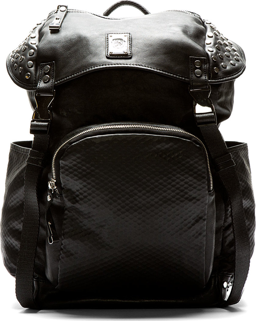 Download Diesel Black Mock Leather Studded Rucksack in Black for ...