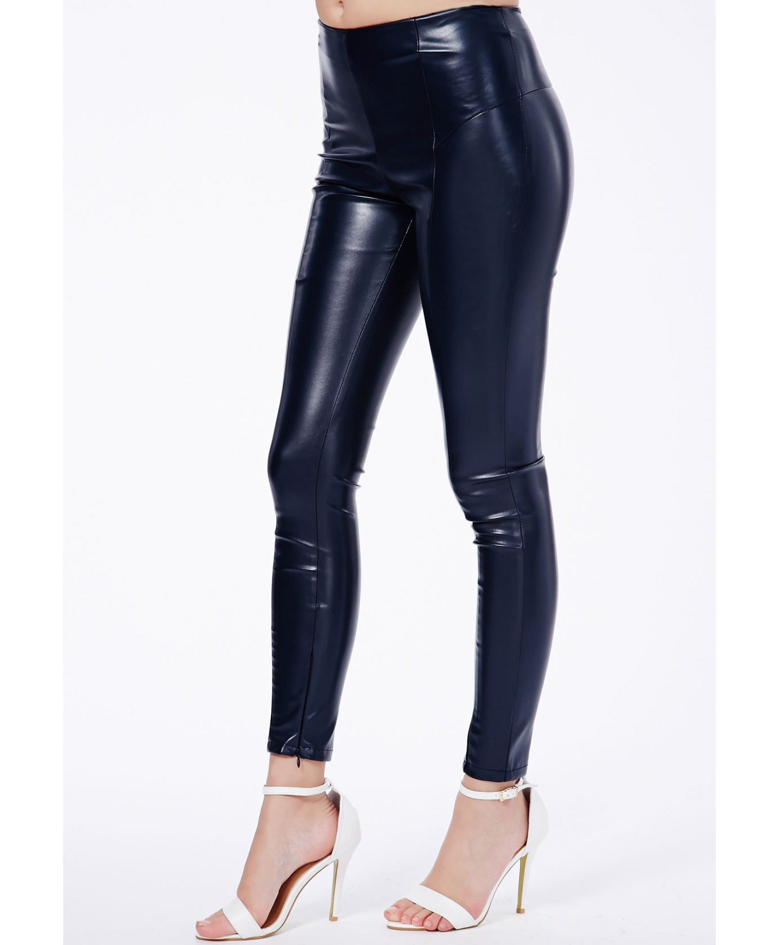 navy blue leather trousers