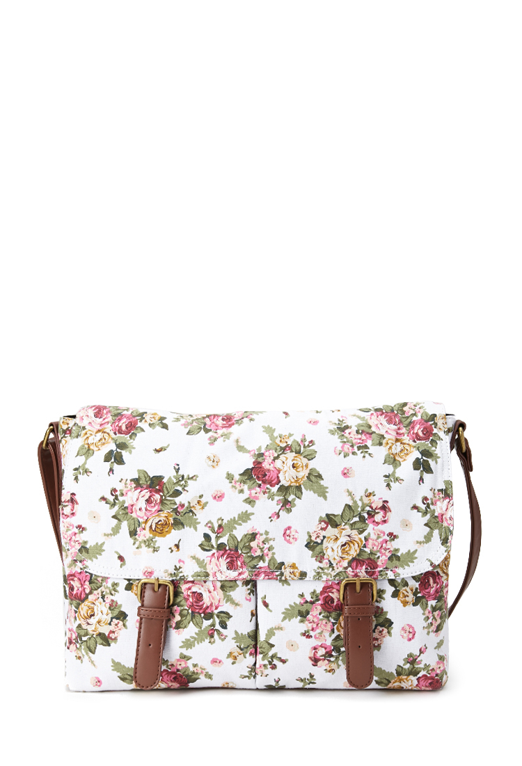 Lyst Forever 21 Floral Canvas Messenger Bag in Brown