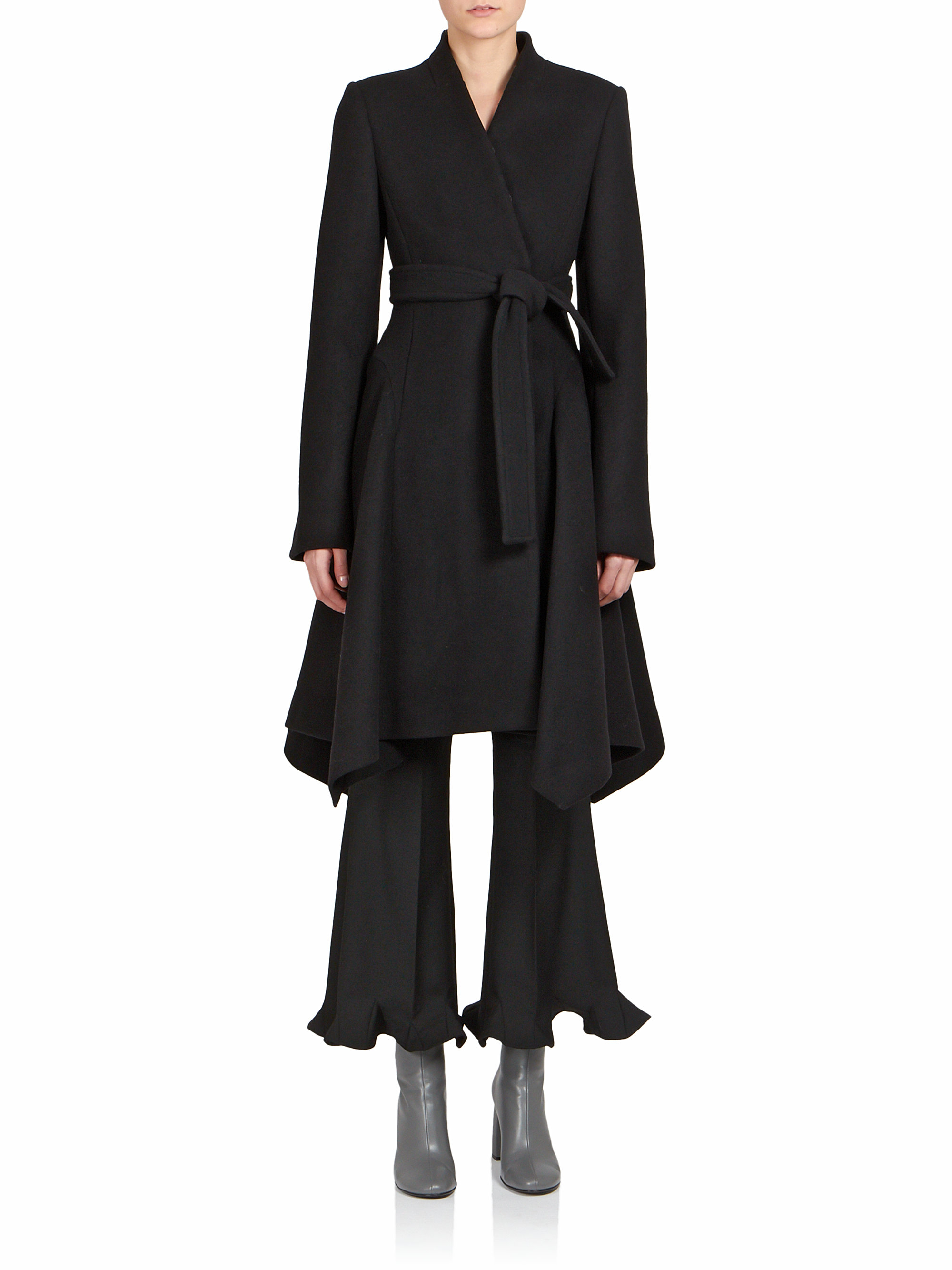 Lyst - Stella mccartney Melton Belted Coat in Black