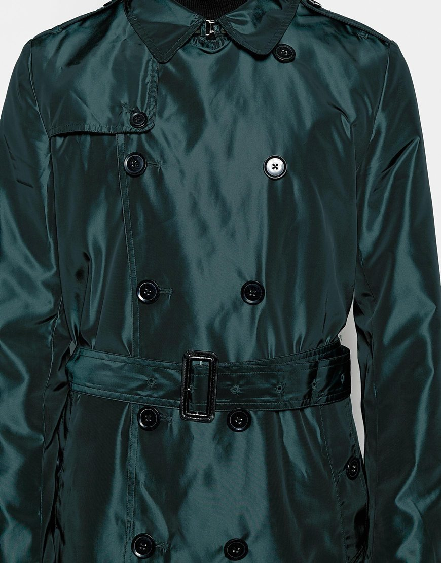 lyst-asos-trench-coat-in-two-tone-fabric-in-emerald-green-in-green