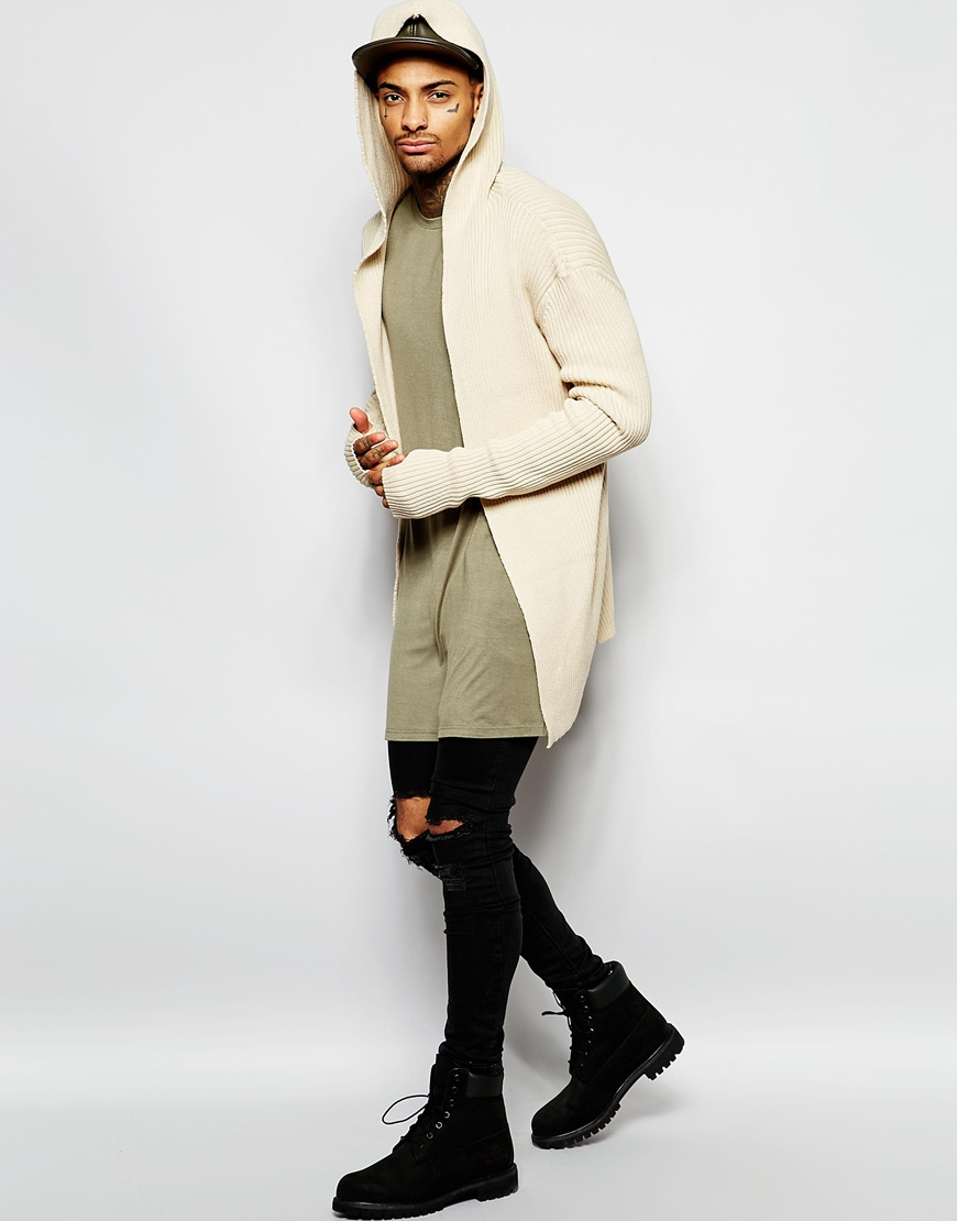 mens longline cardigan with hood