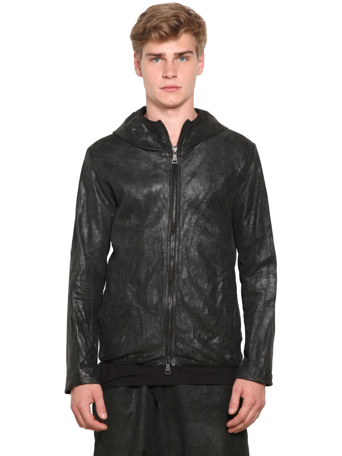 Lyst - Giorgio Brato Waxed and Washed Hooded Leather Jacket in Black ...