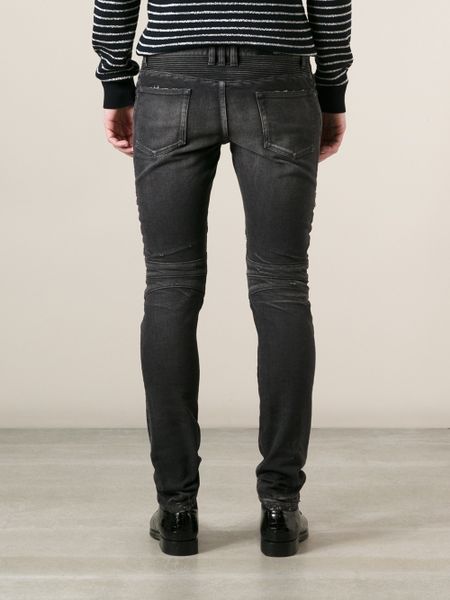 Balmain Skinny Moto Jeans in Black for Men | Lyst