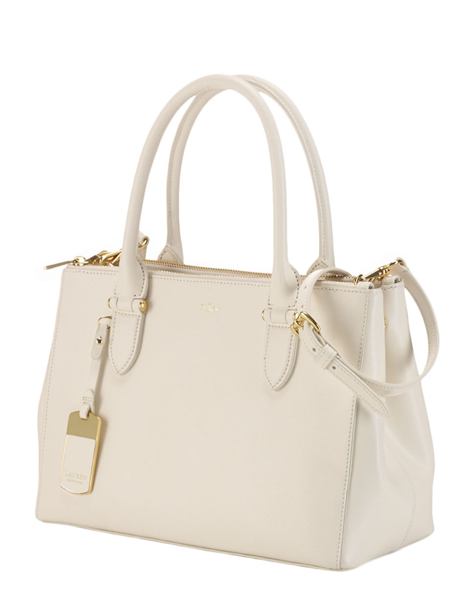 Lauren by Ralph Lauren Newbury Leather Doublezip Satchel in Natural - Lyst