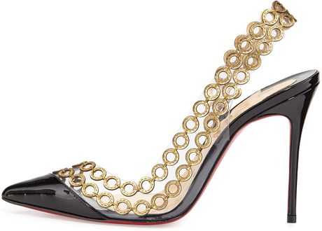 Christian Louboutin Malaika Chain Red Sole Slingback Blackgold in Gold ...