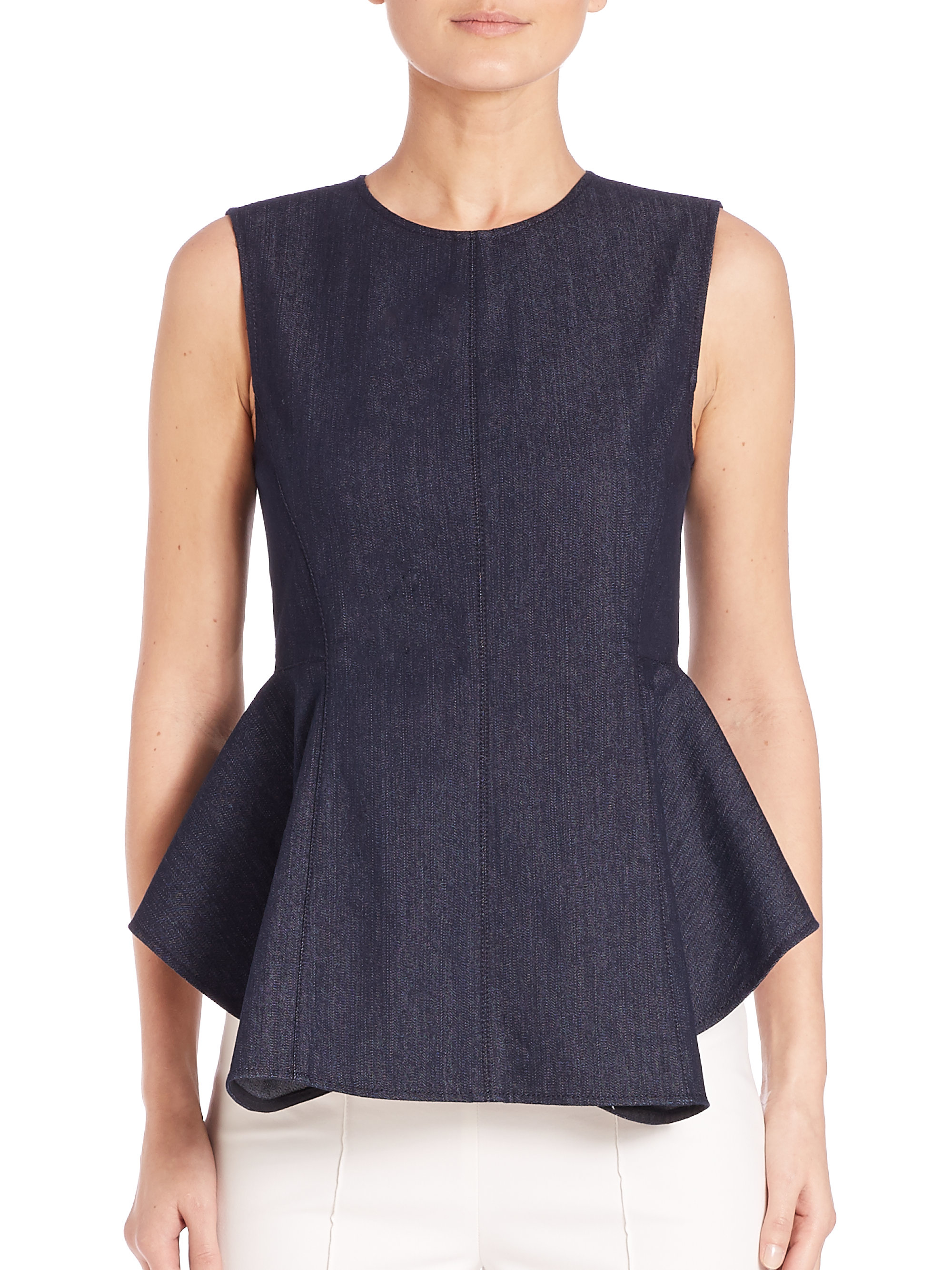 Blouse Denim Peplum theory kalsing d denim peplum blouse in blue lyst Blouse Denim Peplum theory kalsing d denim peplum blouse in blue lyst