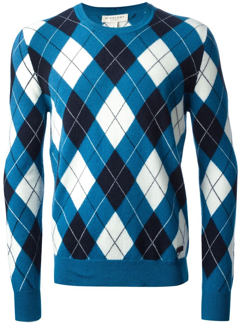 Lyst - Burberry Argyle Pattern Sweater in Blue for Men
