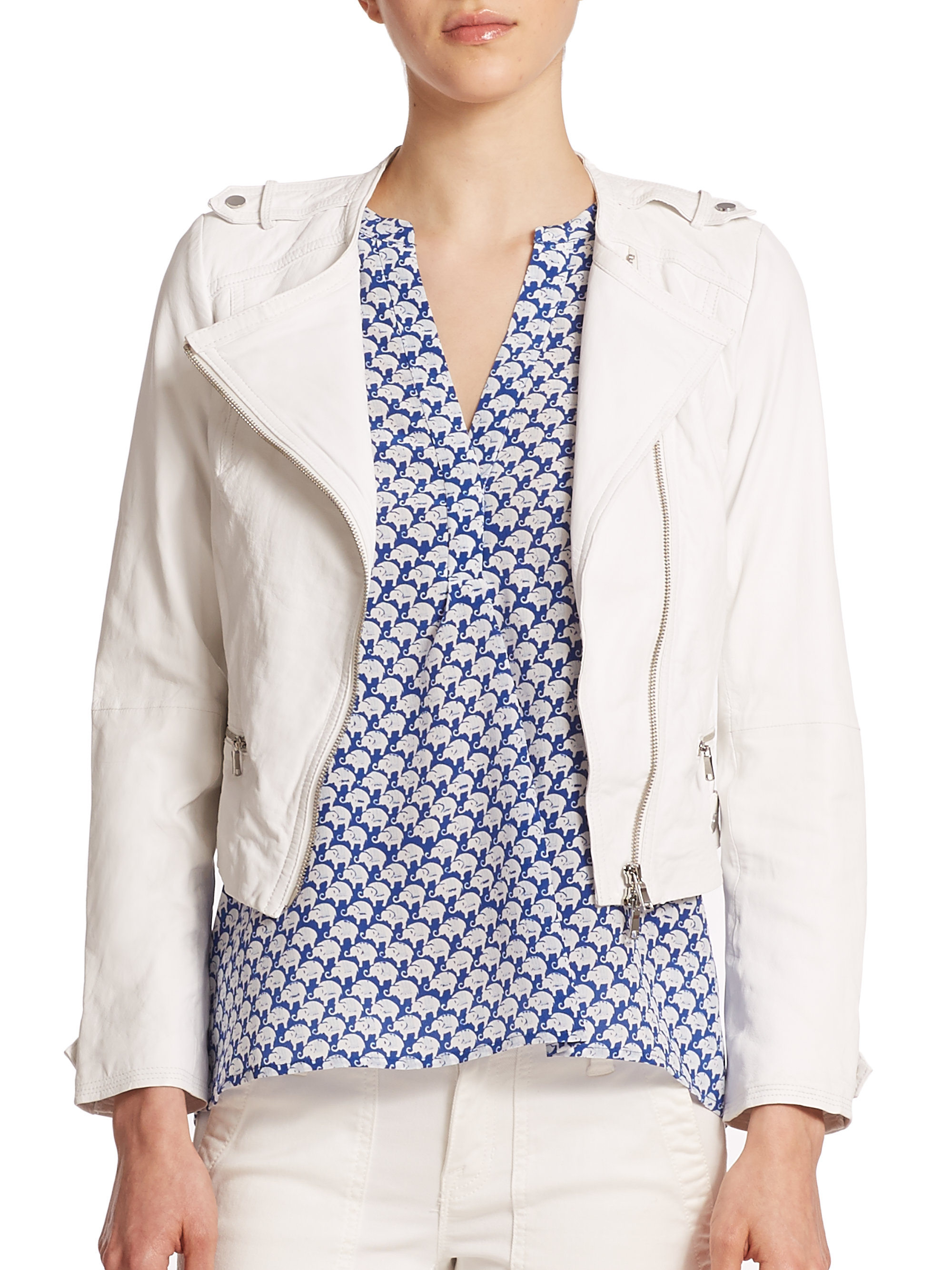 Joie Odina Leather Moto Jacket In White Lyst Gallery