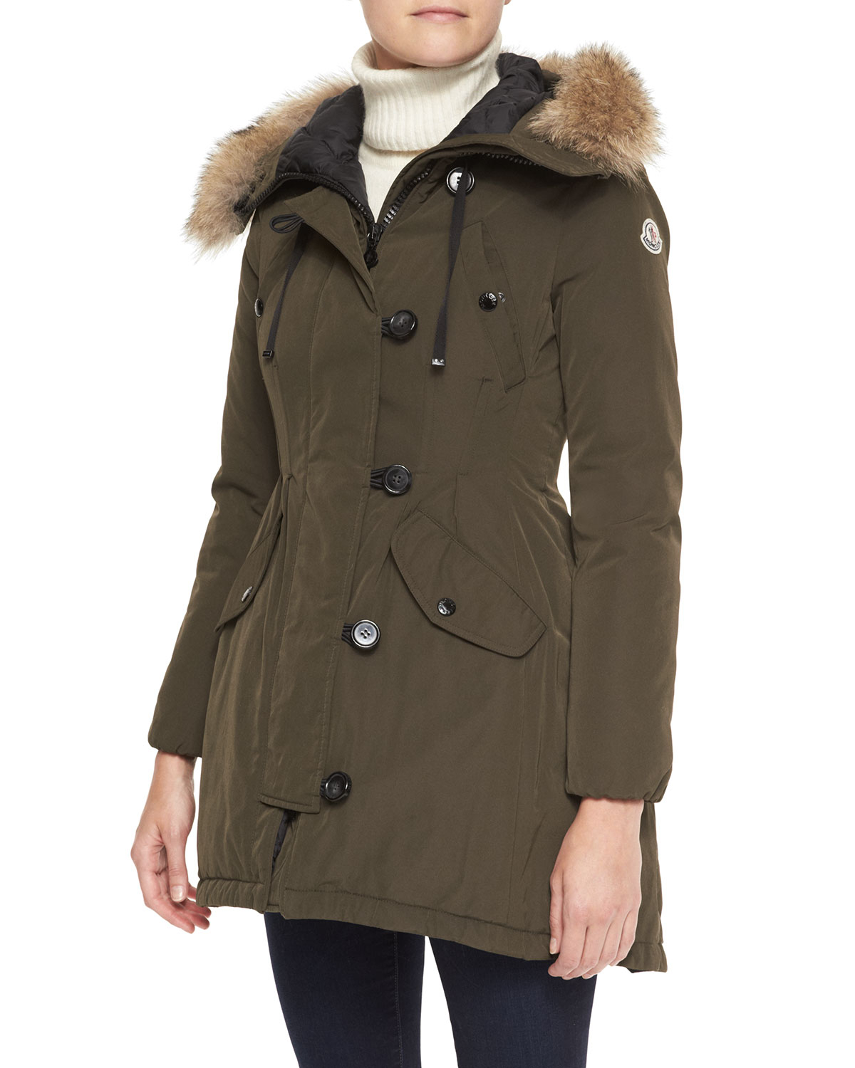 Lyst Moncler Parka With FurTrim Hood in Green